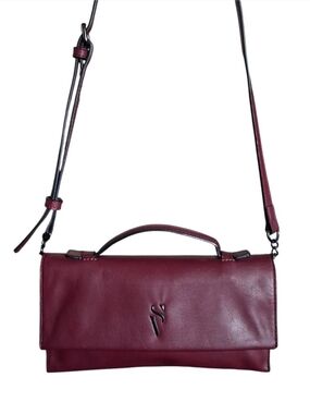 Vera Wang Signature Envelope Burgundy Faux Leather Crossbody Shoulder Bag